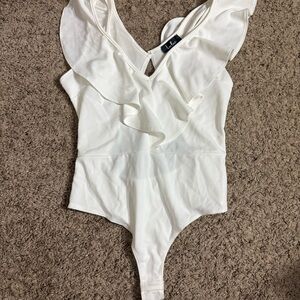 Lulu's White Pleated Bodysuit